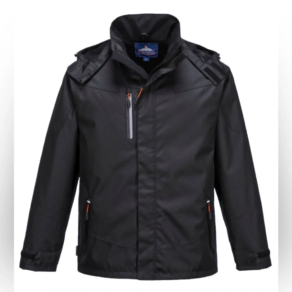 Portwest S555 Outcoach Waterproof PU Jacket with Stormflap and Packaway Hood Med